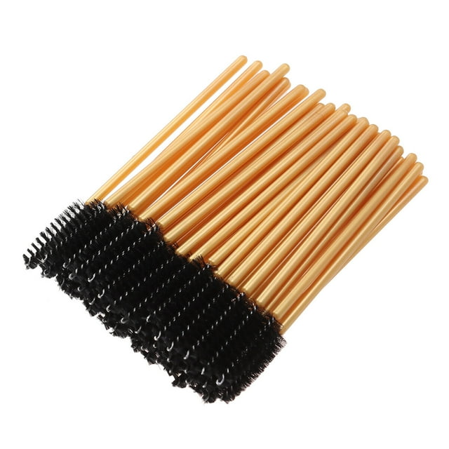 50 Pcs Disposable Eyelash Brushes Mascara Wand Applicator Colored Makeup Brushes Protable Eyelash Volume (Gold Rod, Black Brush)