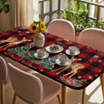 thumbnail image 3 of Christmas Deer Table Cloths for 4 Foot Rectangle Tables, Winter Xmas Snowflakes Bow Tree Red Black Patio Waterproof Elastic Fitted Tablecloths, Washable Rectangular Table Cover for Camping, 3 of 8
