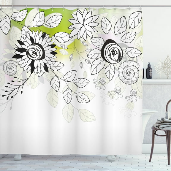 Ambesonne Flower Shower Curtain, Wild Field Plants, 69"Wx84"L, Black Eggshell Green