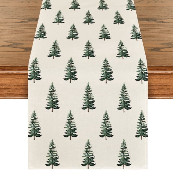 Sm:)e Xmas Tree Christmas Table Runner, Seasonal Winter Kitchen Dining Table Decoration for Home Party Decor 13x72 Inch