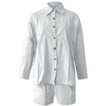 thumbnail image 4 of Womens 2 Piece Sets Women's Linen Shirt and Shorts Set Casual Loose Fit Long Sleeve Top with 5 Inch Inseam Comfortable Summer Autumn Outfit for Travel, 4 of 4