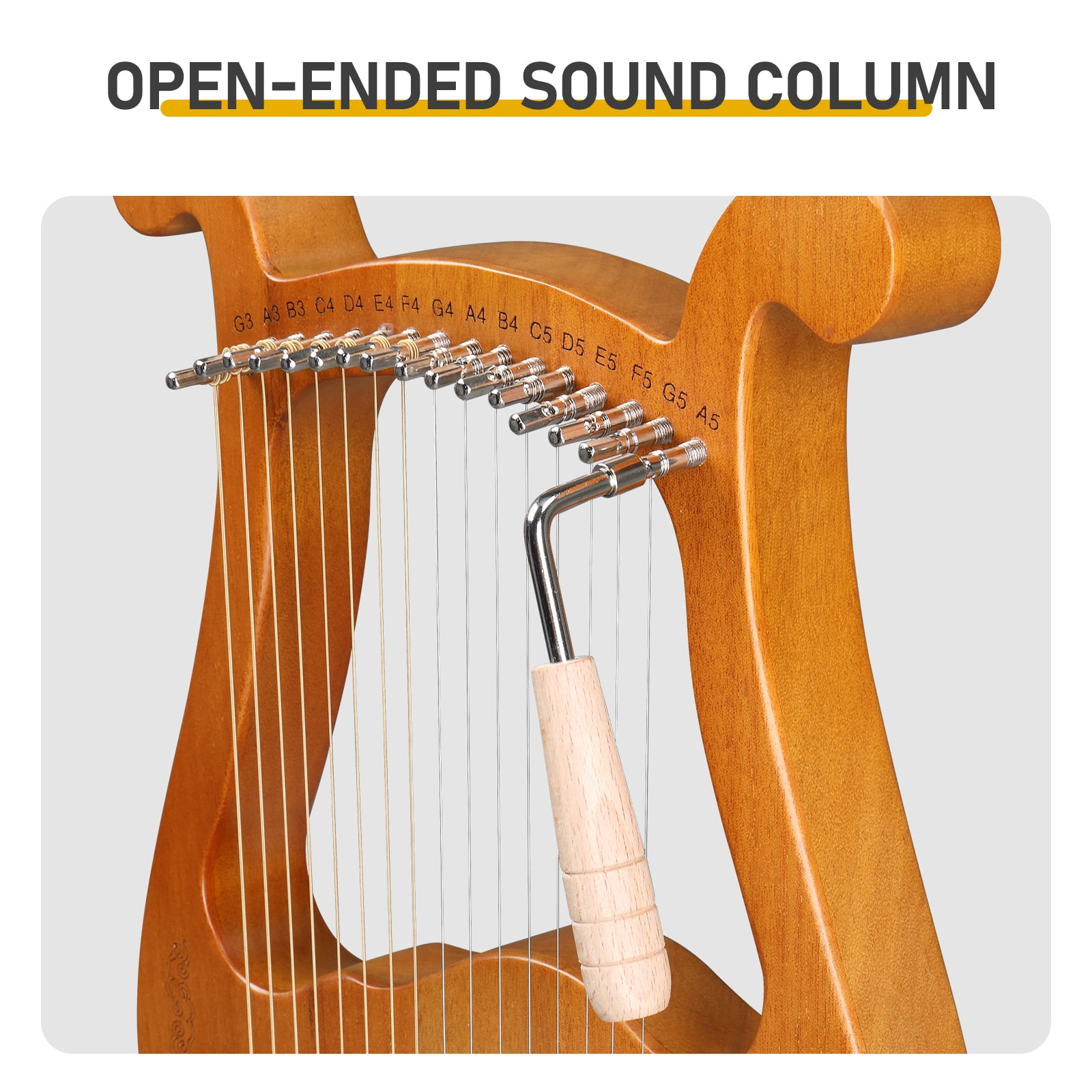 16-String Box Lyre Harp, Sapele Wood Lap Harp with Panda Motif, Steel Strings, Tuning Wrench and Padded Bag for Beginners and Kids