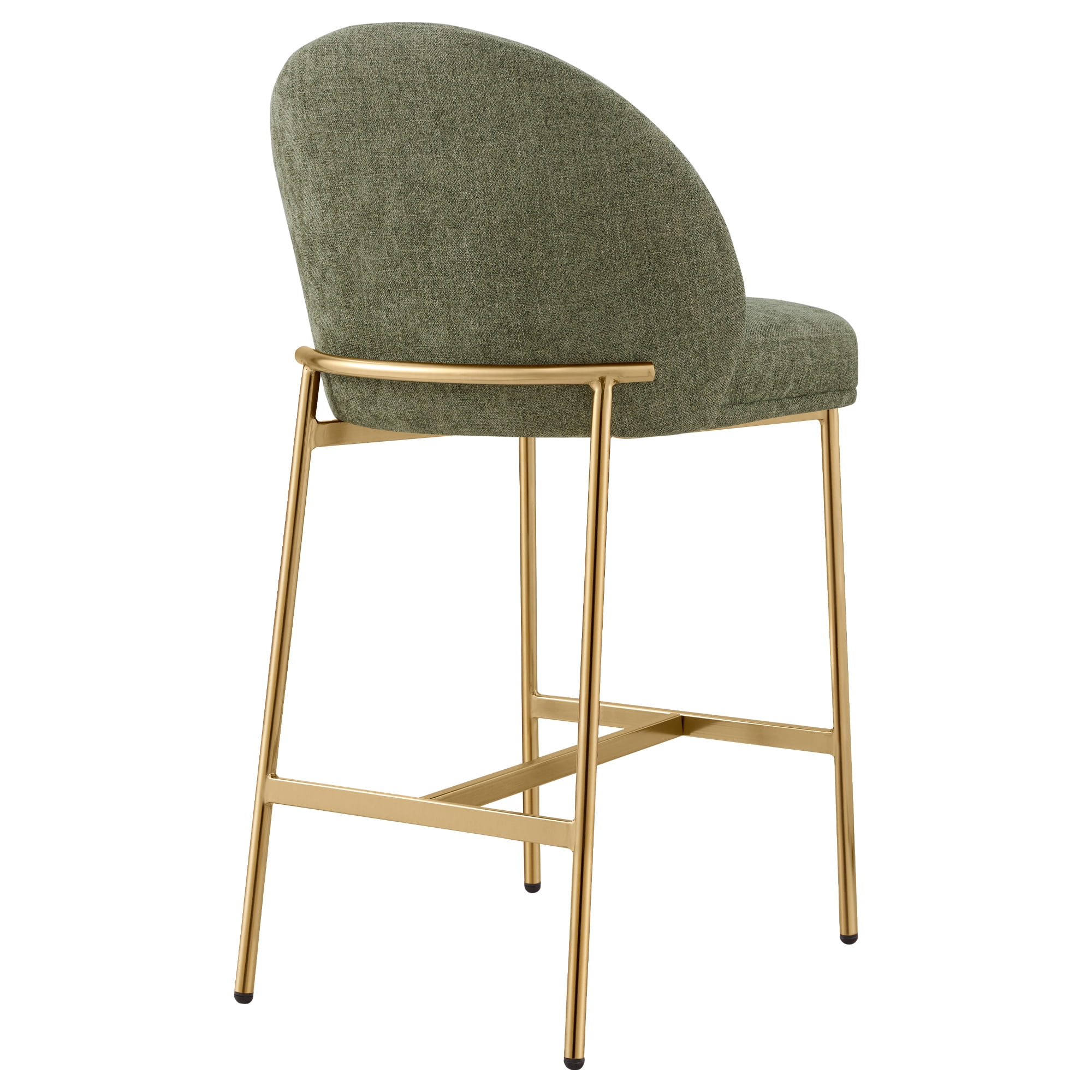 Spruce & Spring Modern Counter Bar Stool with Metal Arc Backrest and Upholstered Seat Set of 2, Green with Bronze Legs