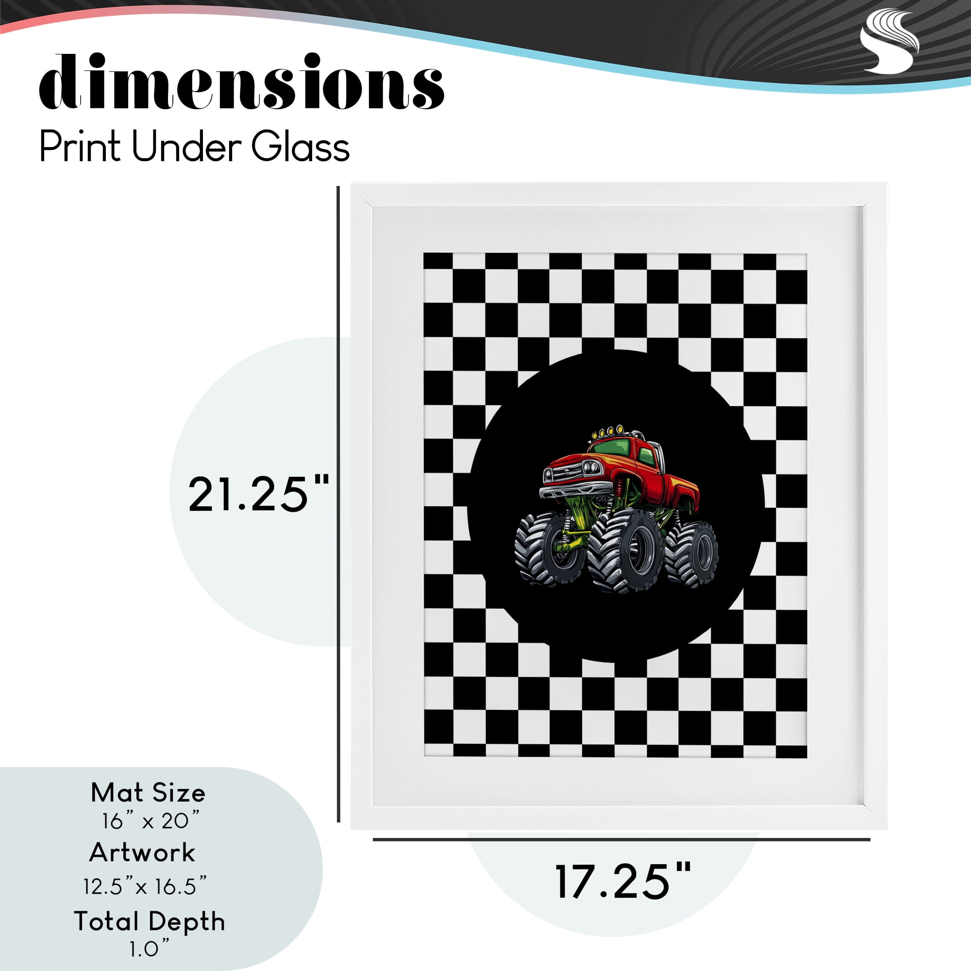 Monster Truck Dude White Framed Print Under Glass, design by Kim Allen