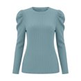 thumbnail image 7 of Ashyfjp Sweaters for Women Casual Solid Color Long Sleeve Crew Neck Puff Shoulder Ribbed Knit Top, Size (S-XXL), 7 of 7