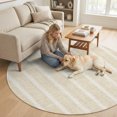 thumbnail image 2 of Round Area Rugs 4Ft, Cream Striped Non-Slip Washable Circle Rugs Carpet, Modern Rustic Minimalist Lines Texture Indoor Outdoor Rug Floor Mats Throw Runner for Bedroom Living Room Bathroom, 2 of 7