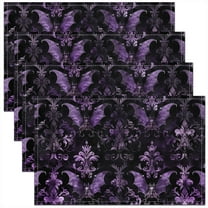 Erosebridal Damask Floral Placemats Set of 4, Purple Bat Table Mats for Dining Table Set of 4, Hippie Bohomian Decor