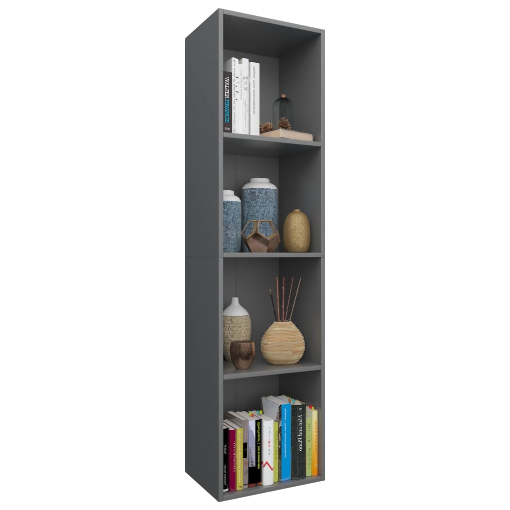 Kepooman 14" Modern 4-Tier Vertical Storage Bookcase for Office Living Room Bedroom, Tall Cube Bookshelf with Storage, Dark Grey