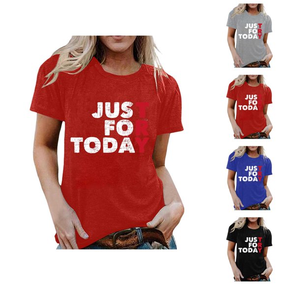 Just for Today T-Shirt Femme 2026 Été Décontracté Manches Courtes Col Rond Anniversaire Sobriété Récupération Graphique