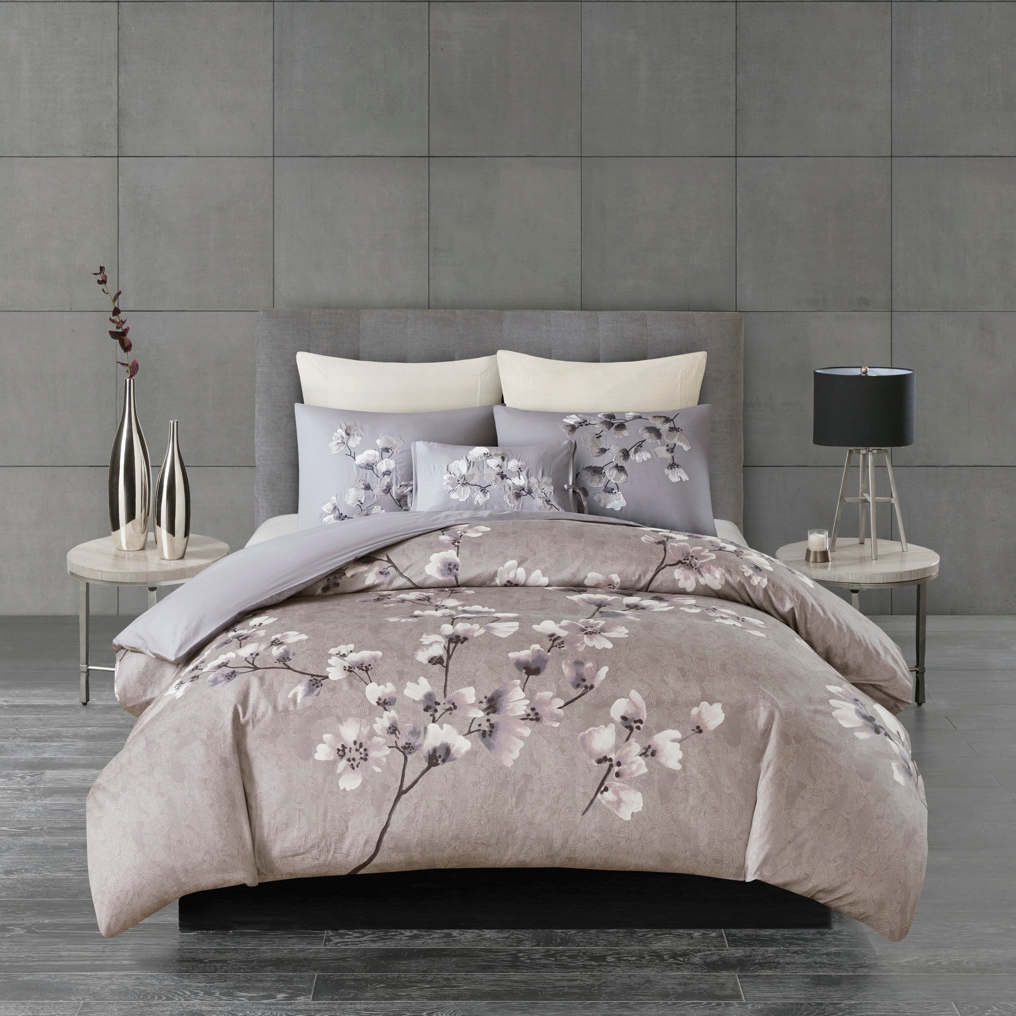 Natori N Sakura Blossom Lilac Cotton Sateen Printed Comforter Set