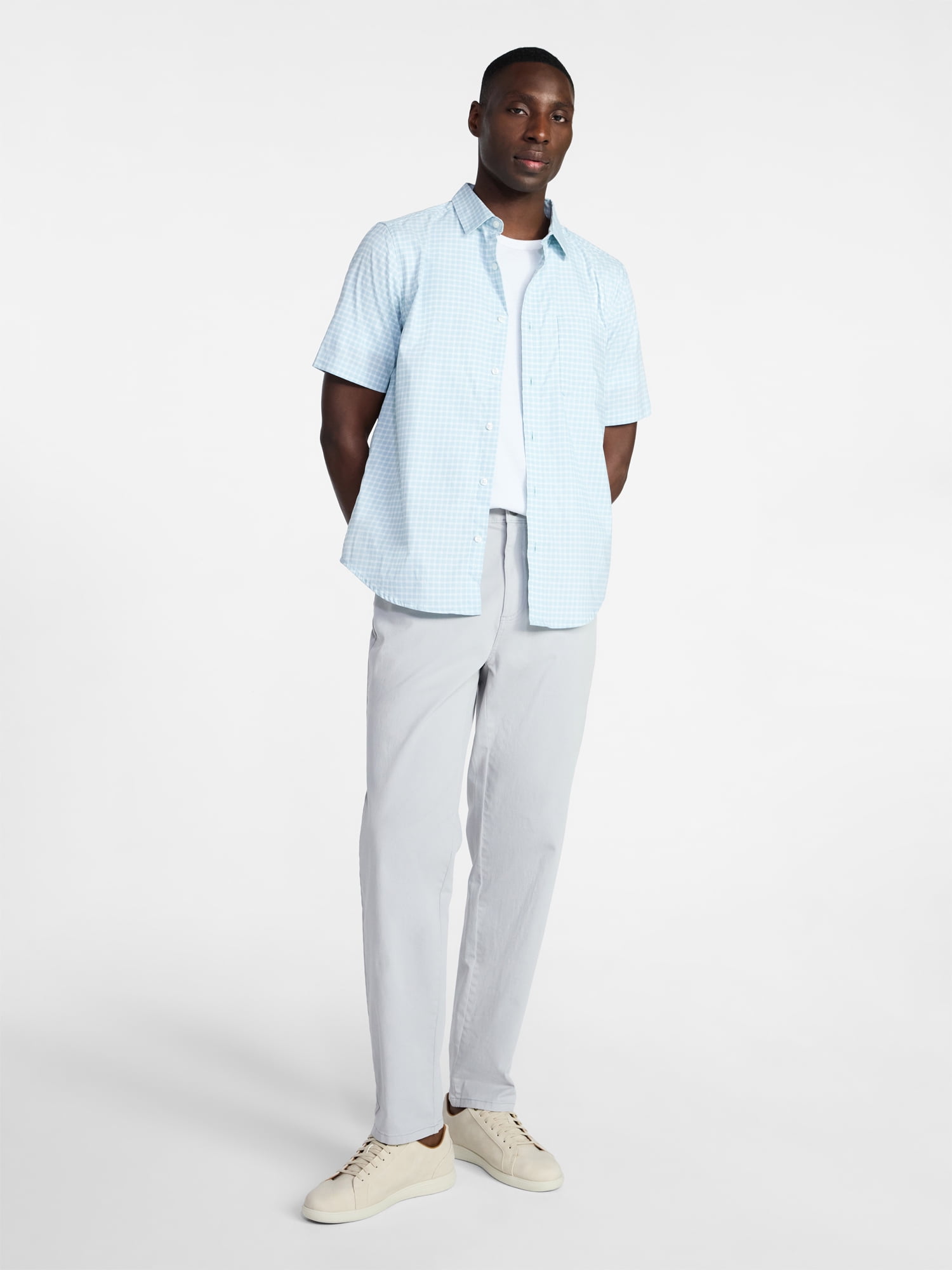 George Men's & Big Men's Modern Fit Button Up Performance Shirt with Short Sleeves, Sizes S-3XL