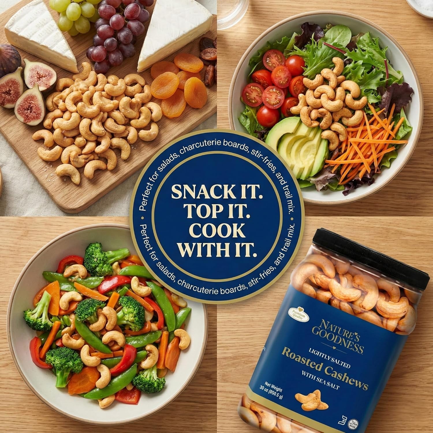 Cashews Lightly Salted, Roasted Nuts - 30 oz - Healthy Snack with Crunchy Rich Flavor & High Protein - Family Size
