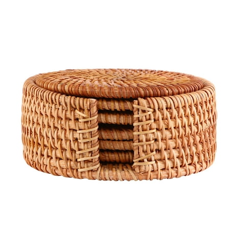 

Hemoton Round Natural Rattan Heat Resistant Mats Hot Dishes-Insulated Hot Pads