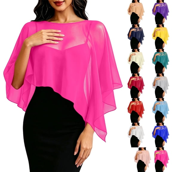 jiaxiM Sheer Shawl Women Chiffon Capelet Batwing Sleeves Elegant Evening Wedding Shawl Wrap Sheer Mesh Asymmetric Hem Formal Cover Up