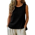 thumbnail image 2 of Paiwinds Women's Sleeveless Linen Blend Tank Top with Pocket, Casual Loose Fit Summer Blouse, Solid Color Round Neck Tunic Shirt, 2 of 8