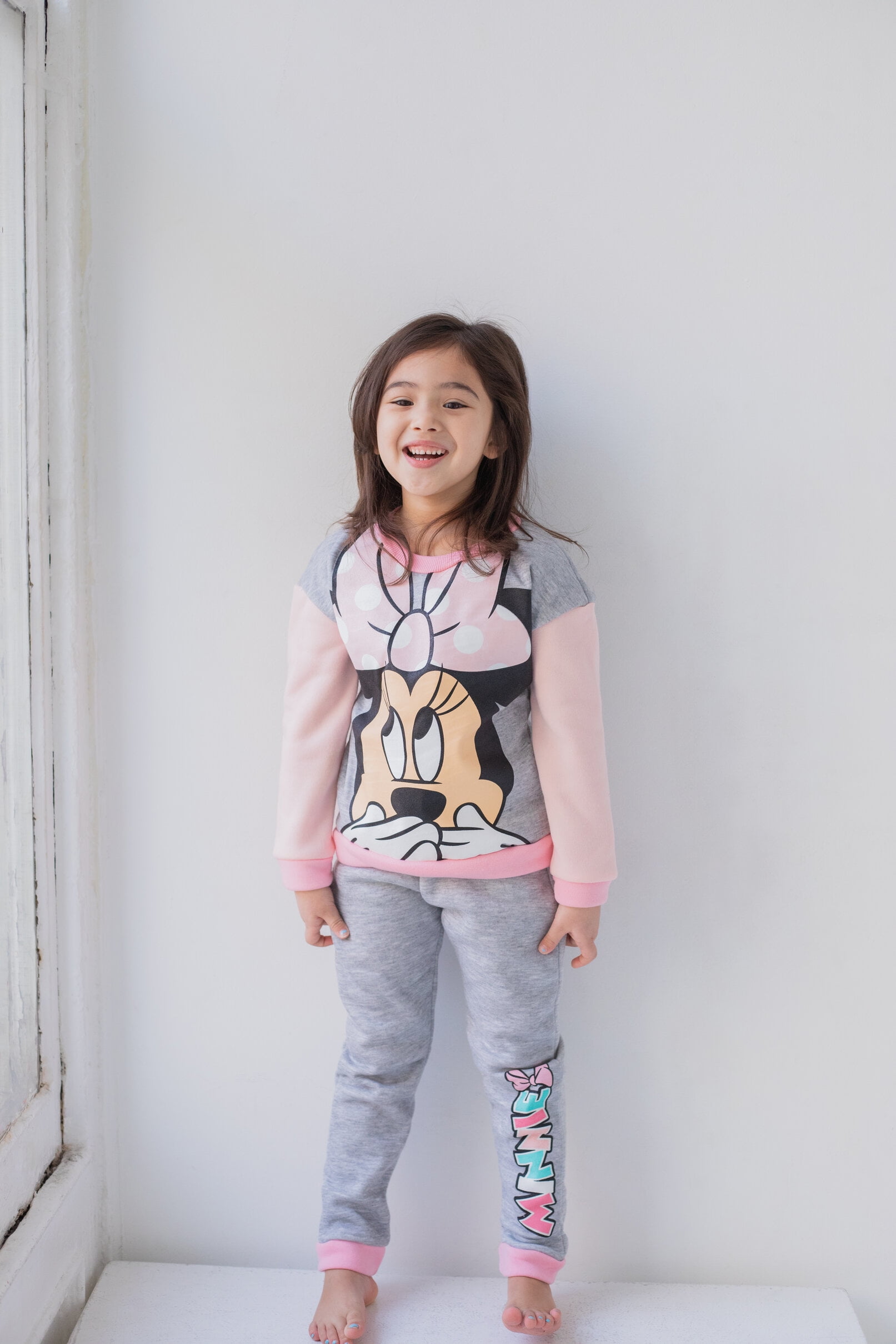 Disney Minnie Mouse Baby Girls' 2-Piece Fleece Sweatshirt and Pants Set Heather Grey Minnie