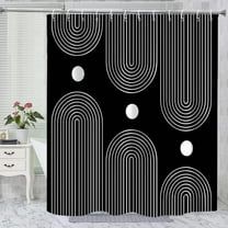 Black and White Extra Long Shower Curtain, Boho Minimalist Mid Century Modern Arch Geometric Machine Washable Waterproof Fabric for Bathroom Bathtub Decor with Hooks 72Wx84H