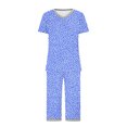 thumbnail image 7 of Tnhcen Women Pajama Set 2 Piece Short Sleeve V Neck Top and Capri Pants Floral Print Lounge Wear Soft Stretch Nightwear Matching Set Summer Sleepwear Casual Home Wear S-2XL, 7 of 7