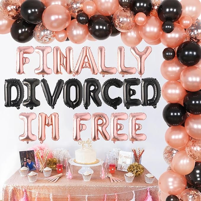 Divorce Party Decorations for Women Men, Finally Divorced Im Free Foil Balloons Banner Black Rose Gold Balloon Garland Arch Kit Just Divorced Sash for Women Divorce Celebration Supplies