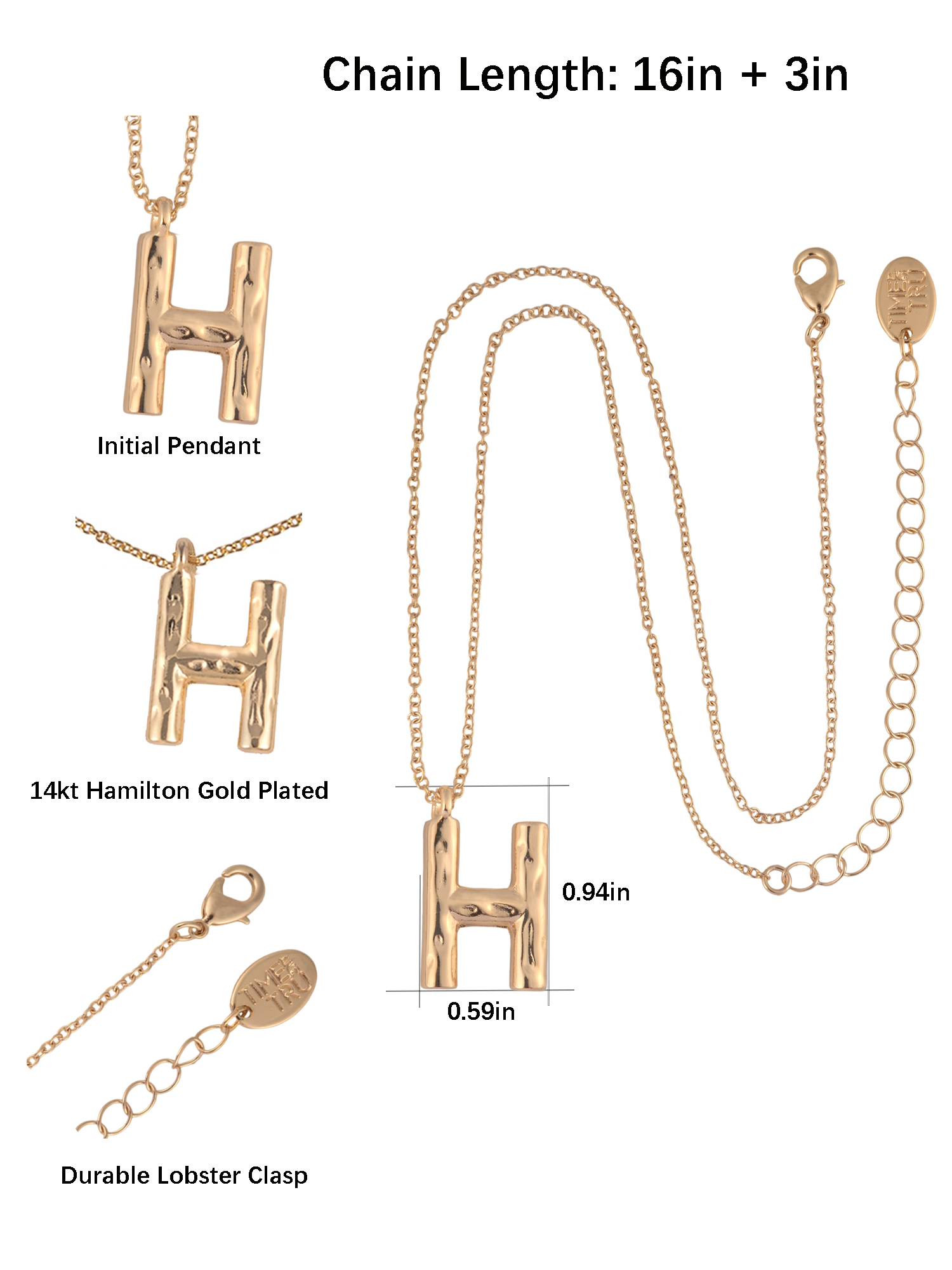 Time and Tru Goldtone Hammered Initial "H" Pendant Necklace