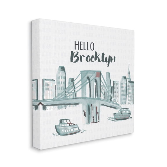 Stupell Home Décor Hello Brooklyn Bridge Cityscape Watercolor Design Canvas Wall Art by Cindy Willingham