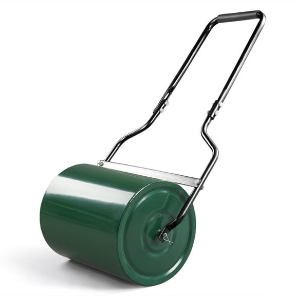 Ktaxon 16in Steel Lawn Roller Fillable with Water/Sand, U-Handle for Yard, Green Drum Black Handle