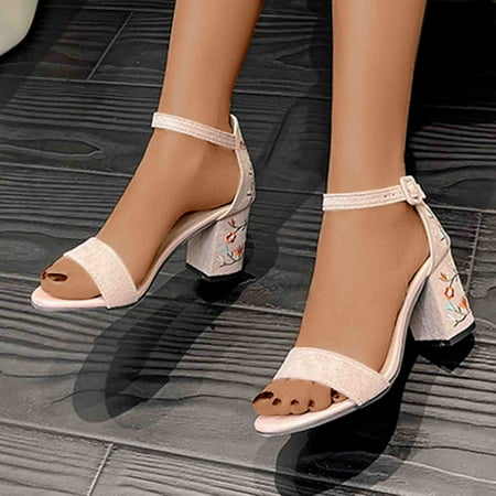 

Pejock Summer Sandals Savings Clearance 2023! Women s Chunk Low Heel Pump Sandals Women s One Line with Round Toe Retro Thick Heel Slippers Open Toe Sandals