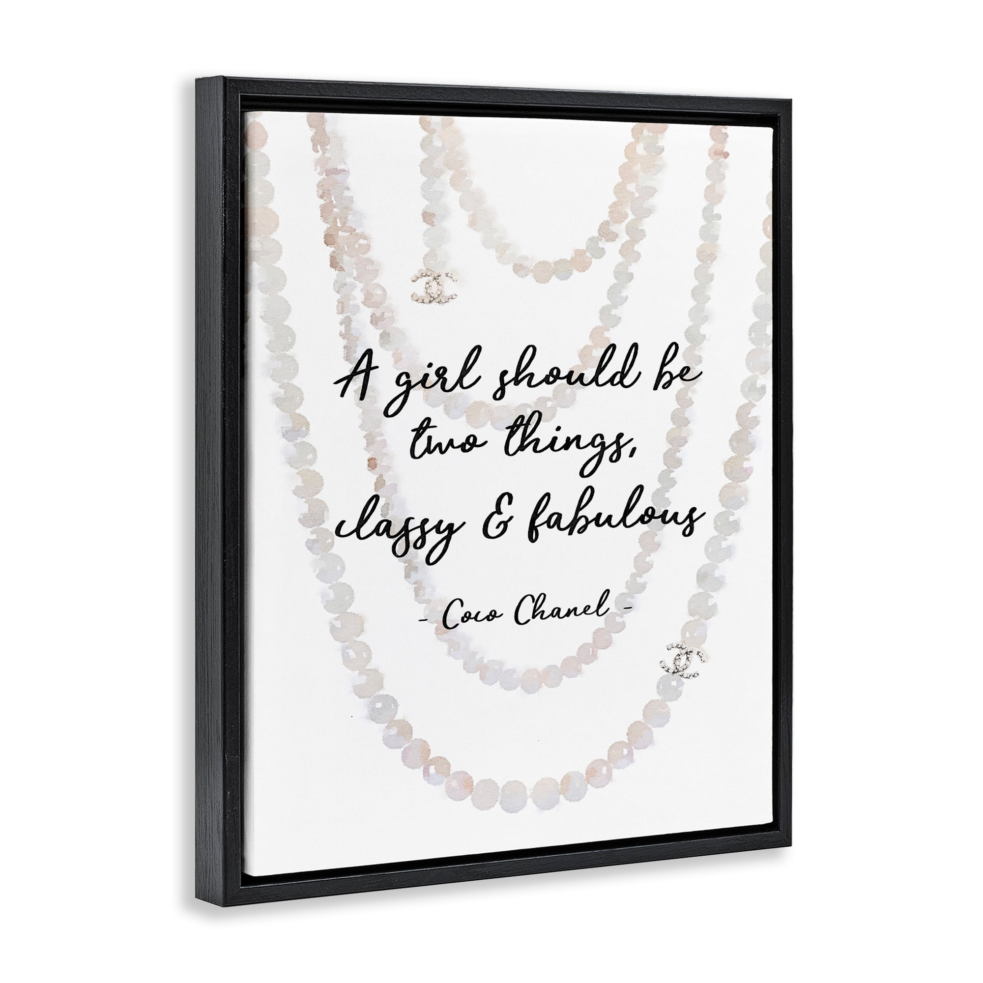 Stupell Industries Classy and Fabulous Fashion Quote with Pearls Jet Black Framed Floating Canvas Wall Art, 16x20, by Amanda Greenwood