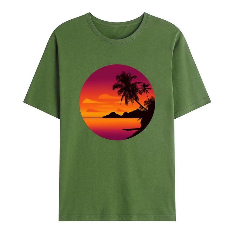 ZCFZJW Casual Summer T-Shirts for Men Regular Fit Trendy Short Sleeve  TropIcal Palm Tree Beach Holiday Tops Big and Tall Graphic Tees Shirt Army  Green XL 