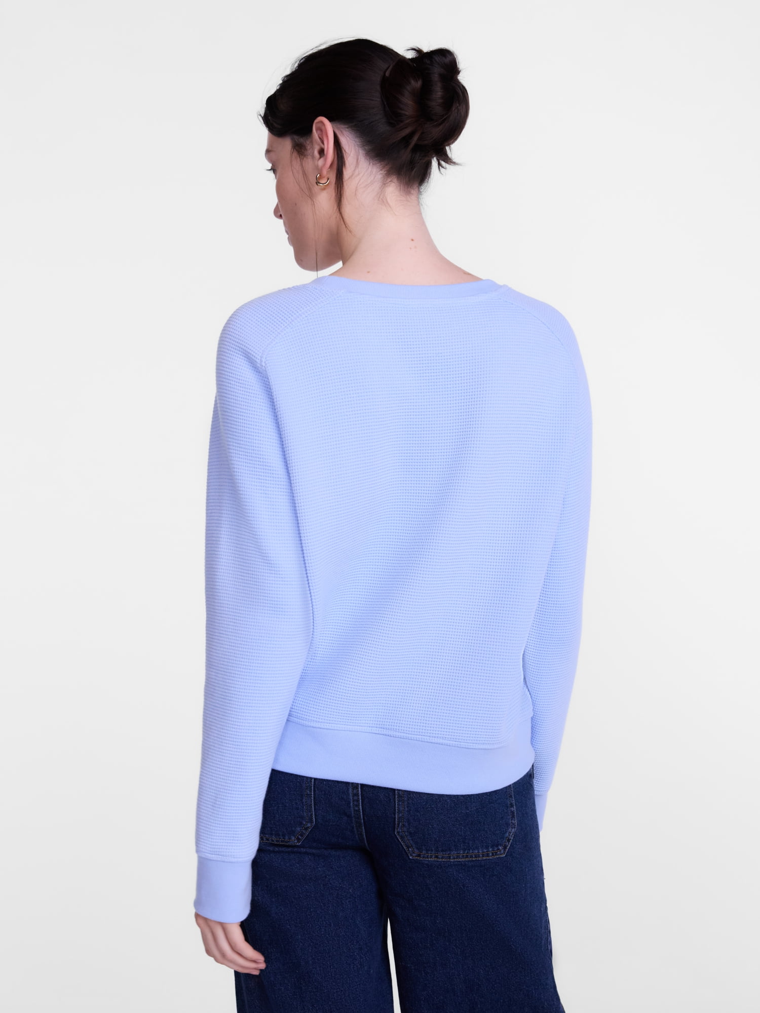 Scenario Women's Waffle Knit Crewneck Tee with Long Sleeves, Sizes XS-XXXL