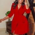 thumbnail image 3 of AURA Plus Size Women Suit Collar Pleated High Waist A Line Short Dress Elegant Office Style, 3 of 8