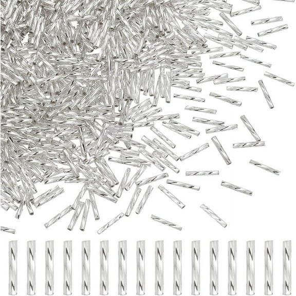 1 Set 1000Pcs Glass Twisted Bugle Beads Metallic Colours White 12x2mm Hole: 0.5mm