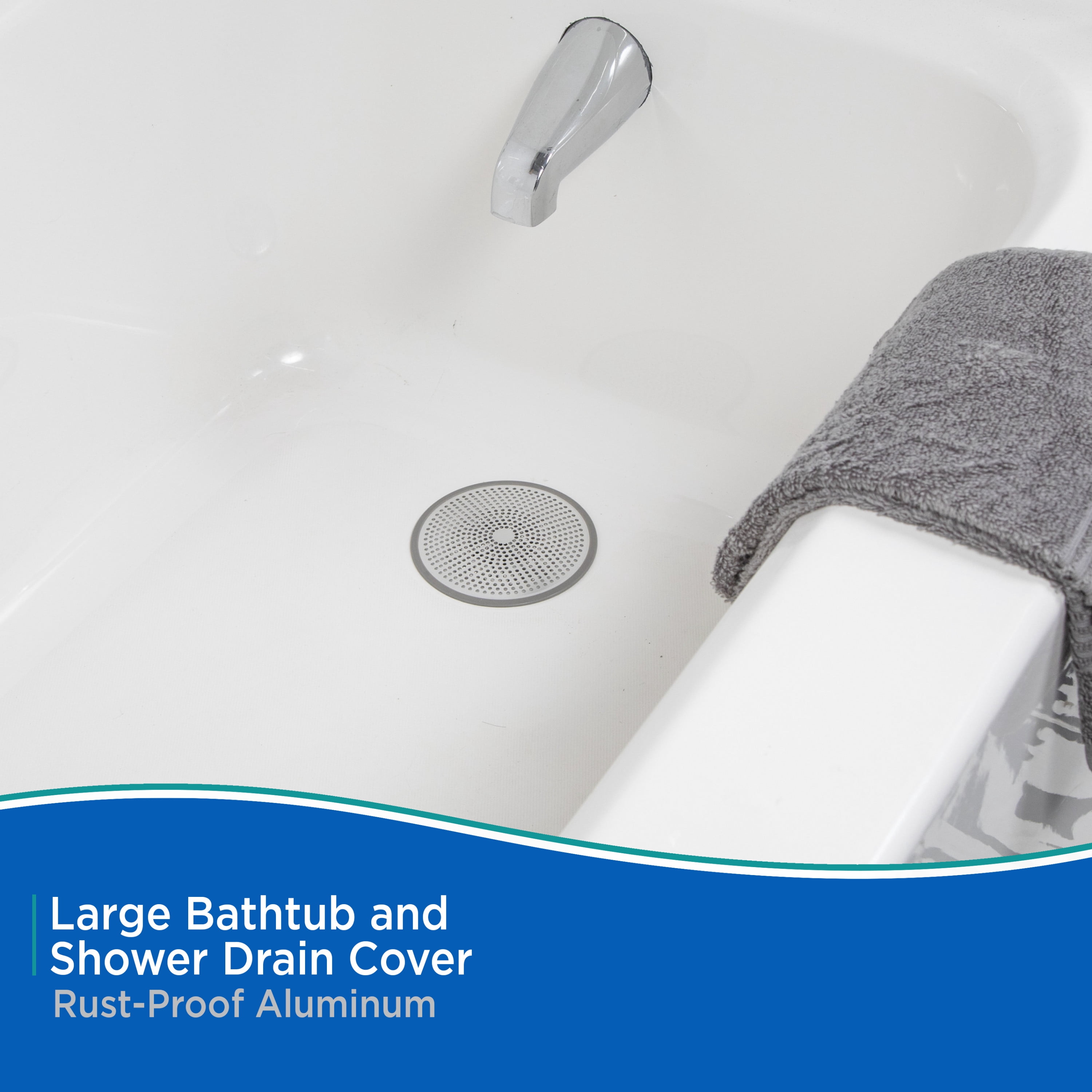 Kenney Rust-Proof Aluminum 4.7 Inch Diameter Sink or Bathtub Drain Cover, Silver & Gray