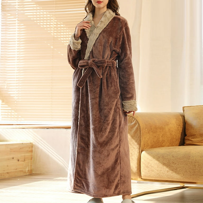 Women Winter Warm Full Length Bathrobe Long Robes Soft Fleece Nightgown  Winter Warm Housecoats Pajamas Bath Robe 
