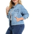 thumbnail image 6 of Agnes Orinda Women's Plus Size Jean Jackets Long Sleeves Washed Denim Coats with Pockets 4X Sky Blue, 6 of 9
