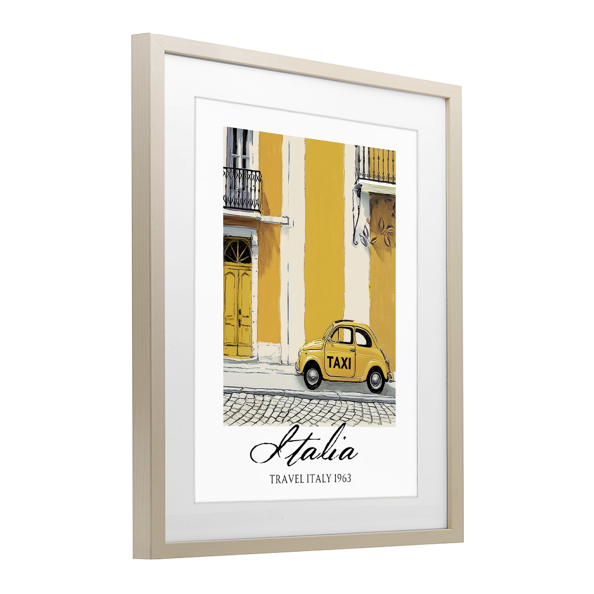 Stupell Industries Travel Italia Taxi Birch Framed Print Under Glass, design by Annabelle Hall