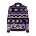 thumbnail image 4 of Feancey Casual Jackets for Women Ribbed Trim Long Sleeve Zipper Bomber Jacket Dressy Trendy Print Baseball Jackets Outdoor Windproof Thin Outerwear Purple S, 4 of 5