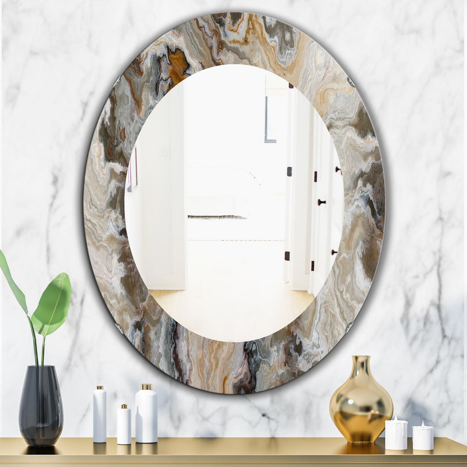 Designart 'Onyx Detail Composition' Mid-Century Mirror - Oval or Round Wall Mirror - 24x36