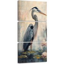Hieng 3 Pieces Heron Wall Art Coastal Bird Paintings Blue Heron Pictures Beach Crane Canvas Prints Seaside Animal Artwork for Bathroom Farmhouse Decor Unframed