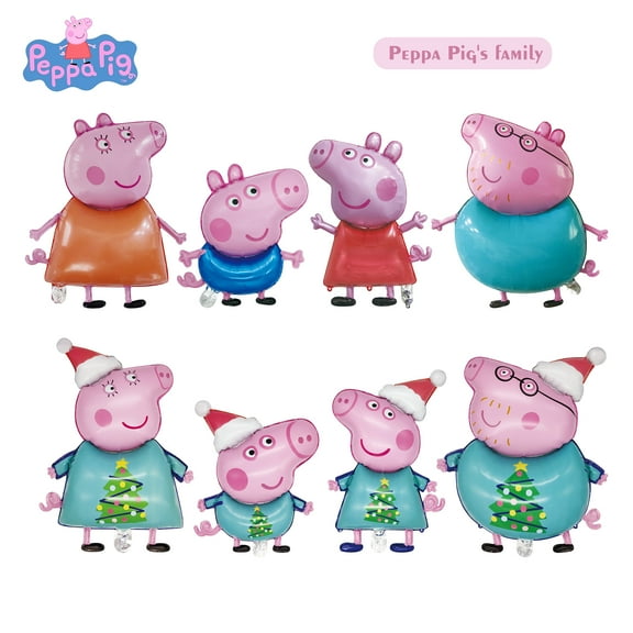 8pcs Peppa Pig Officially Licensed Regular Christmas Series Peppa George Mummy Daddy Pig Balloon Set Cute Cartoon Style Decoration Carnival Party Photo Props Party Supplies Christmas Birthday Gifts