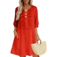 thumbnail image 3 of HAJWOH Women's Floral Embroidered Cotton Linen Maxi Boho Dress Short Sleeve V Neck Dresses Summer Flowy Beach Sundress, 3 of 7