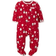 Carters Girls Red Fleece Penguin Snowflake Sleeper Holiday Christmas Pajamas