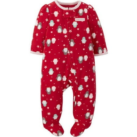 Carters Girls Red Fleece Penguin Snowflake Sleeper Holiday Christmas Pajamas