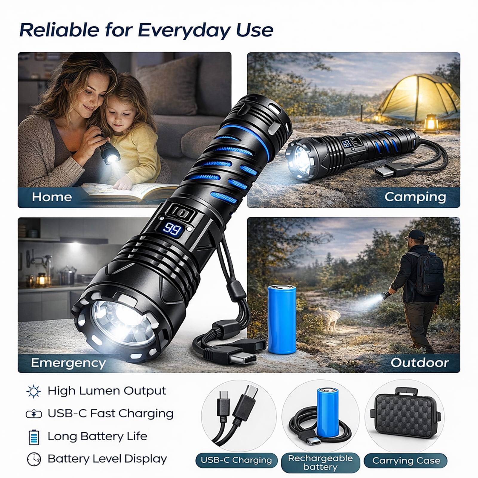 Juyafio Rechargeable Flashlight, High Lumen,5 Light Ireland | Ubuy
