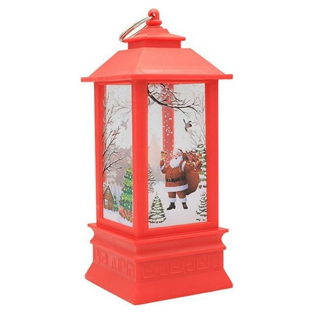 pitrice Christmas Lantern Vintage Outdoor Candle Light Tabletop Hanging LED Lamp Decoration, Santa Claus Style, Red