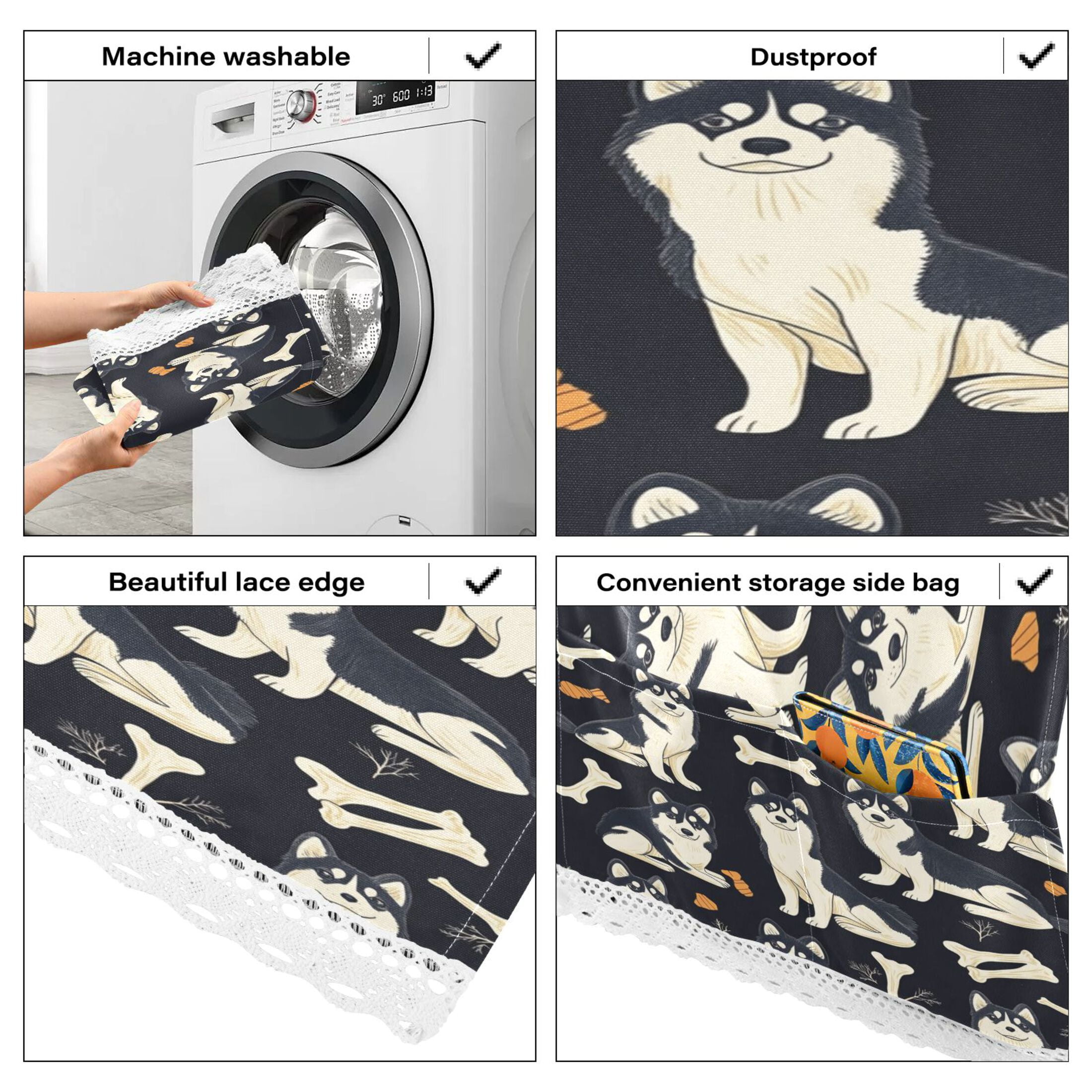 Lovely HuskyWasher and Dryer Covers Dust-Proof and Oil Resistant Fridge Cover with 4 Storage Pockets Washing Machine Top Cover for Laundry Kitchen Home 51.2 x 22 In