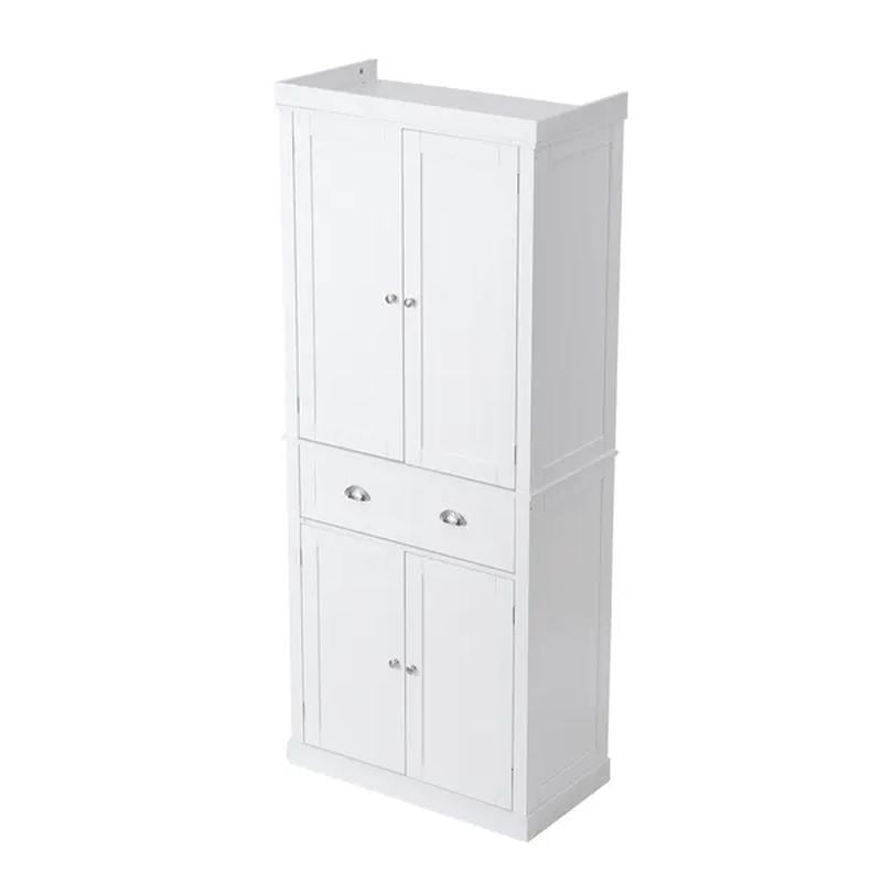 Kitchen Pantry Storage Cabinet, Freestanding Utility Cabinet with Doors, Drawer and Adjustable Shelves, Tall Food Buffet Pantry for Kitchen, Living Room, Dining Room, Laundry, White