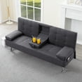 thumbnail image 5 of Gewnee 65.35" Futon Sofa Bed Sleeper with Drop Down Middle Back & 2 Cup Holders,5 Adjustable Positions,Storage Side Pocket,Suitable for Home,Office and Guest Room.Dark Grey, 5 of 18