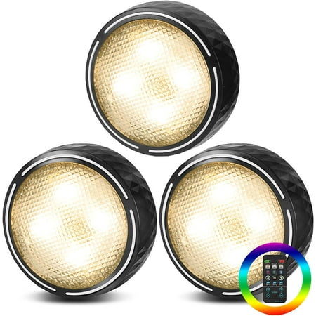 

3 pack LED Puck Lights with Remote Control Battery Operated Wireless Closet Lights Under Cabinet Lights Stick on