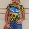thumbnail image 4 of Cauagu Landscape With Sunflowers Women's Crew Neck Round Short Sleeve T Shirts Tops Bodysuit Daily Jumpsuit-XX-Large, 4 of 7